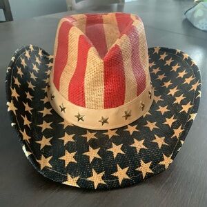 American Flag Patriotic Cowboy Style Straw Hat Adult Size